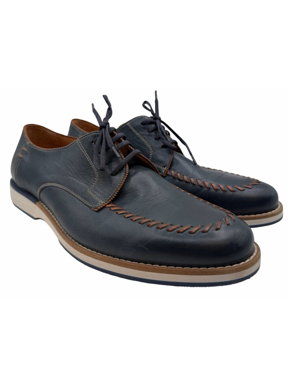 Galizio Torresi Salento Derby Stitch Shoes Navy Brown Size EU 45 | US 13
